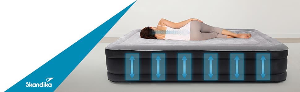 Надувна повітряна матрац Skandika Sveja Flex для 2 осіб з самонадувною системою та USB-помпою, 204 x 151 x 43 см, до 300 кг, з сумкою для перенесення