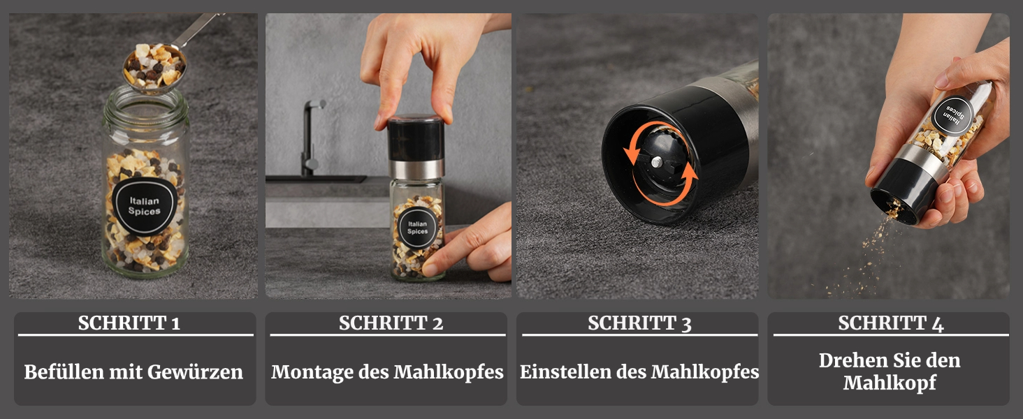 Набір скляних банок для спецій FRIBERG з дозатором, 20 шт. по 120 мл, чорний колір