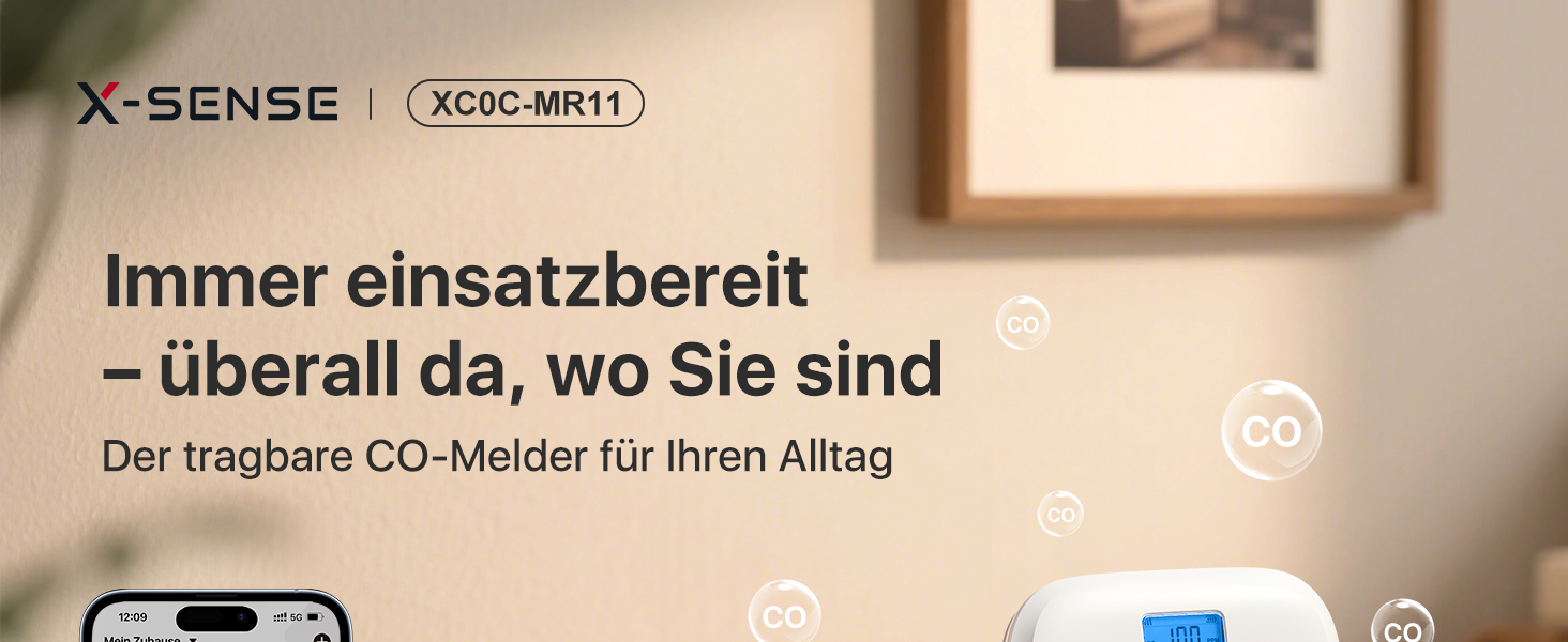 X-Sense Детектор чадного газу з цифровим дисплеєм, сертифікат TÜV Rheinland, з базовою станцією SBS50, керування через додаток, XC0C-MR11, 1 шт.
