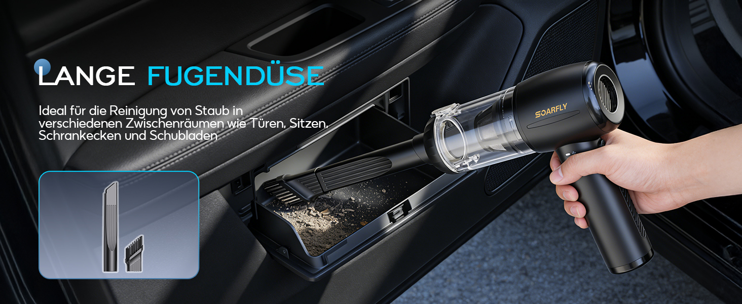 Акумуляторний ручний пилосос SoarFly 4 в 1, 25000Па, бездротовий міні-пилосос для авто, дому та ПК з безщітковим двигуном, LED-підсвіткою та набором щіток, чорний