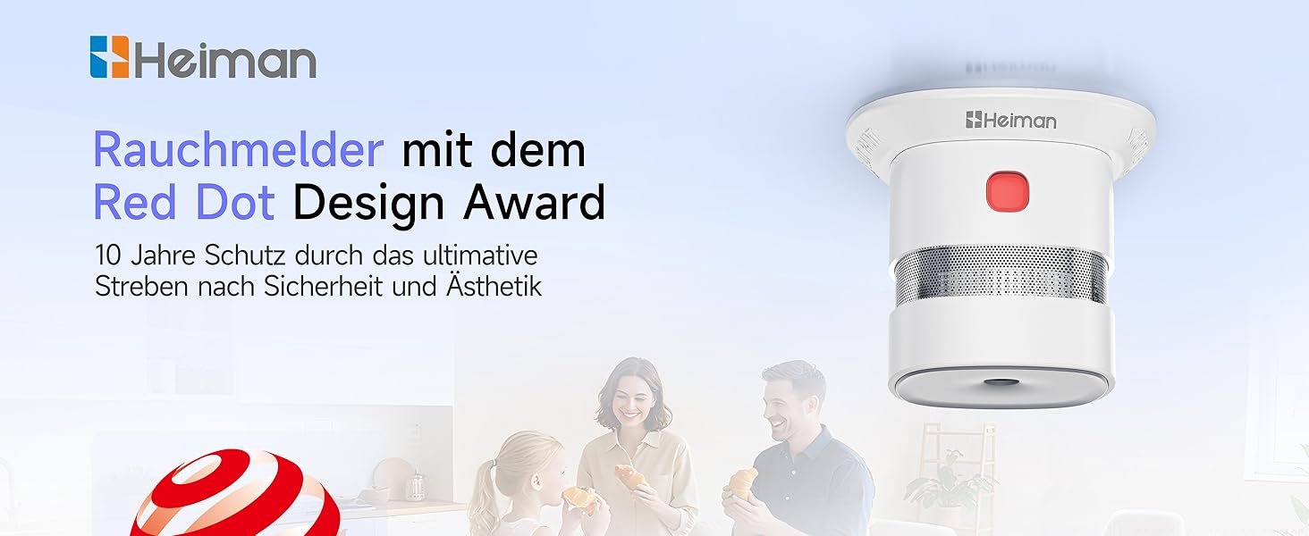 Набір датчиків диму Heiman Mini – 5 шт. з фотоелектричним сенсором, 10 років роботи від батареї, сертифікація EN14604, TÜV, CE, UKCA, DBI, 85 dB, преміум-дизайн