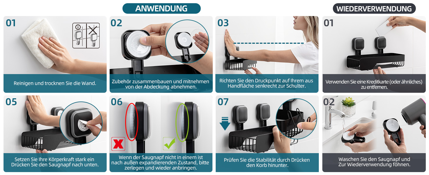Корзина для душу TAILI з нержавіючої сталі, без свердління, чорна, 2 шт.