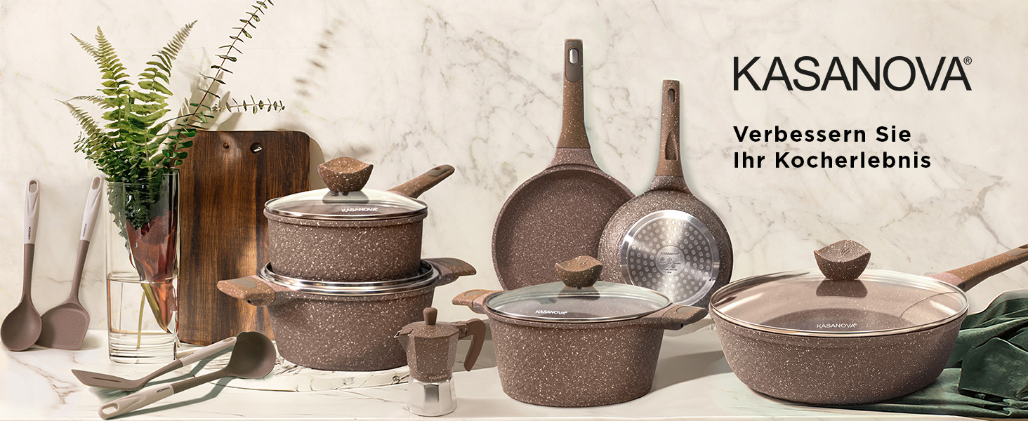 Набір каструль та сковорідок KASANOVA з антипригарним покриттям, індукційне дно, 7 предметів