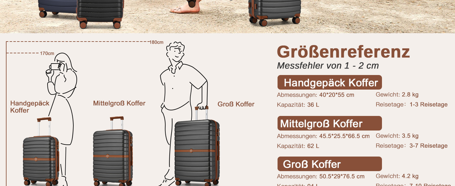 Валіза KONO, середнього розміру, 66 см, ABS+PC, з коліщатами та кодовим замком (темно-зелений/коричневий)