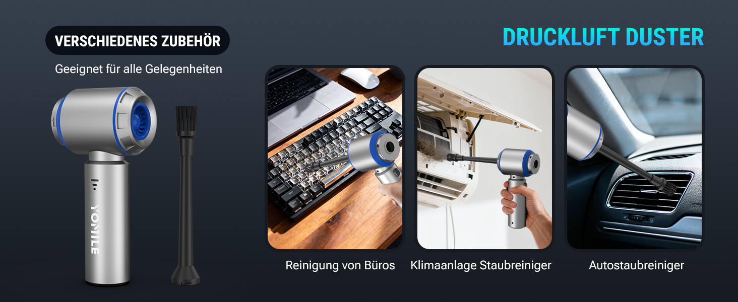 Акумуляторний ручний пилосмок Yomile 4 в 1, безщітковий двигун 25000Па, 3 рівні потужності для авто, дому, офісу та шерсті тварин