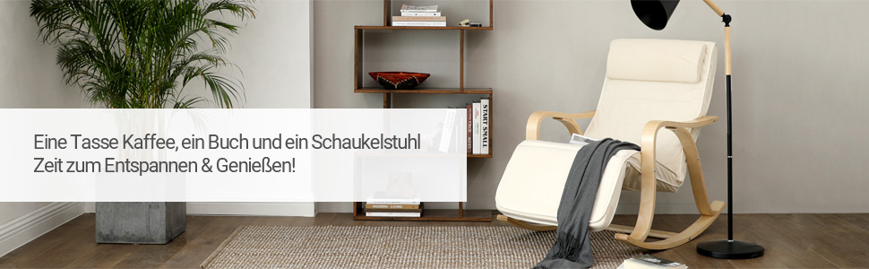 Крісло-гойдалка SONGMICS з берези, бежеве, з регульованою підставкою для ніг, бавовняний чохол, до 150 кг