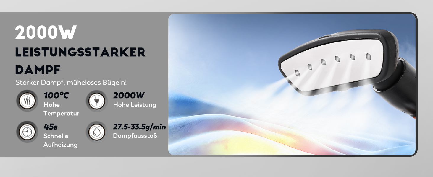 Вертикальний парогенератор CGOLDENWALL 2000W з ємністю 3.2L, швидкий нагрів за 45с, 2 режими прасування для всіх тканин, з аксесуарами та регулюванням висоти