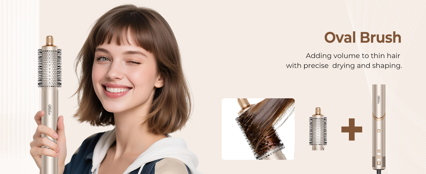 UKLISS Hairstyler Airstyler 8-в-1: Фен-щітка, випрямляч, плойка, насадки для об'єму та іонізація - Швидке сушіння для всіх типів волосся, колір шампань