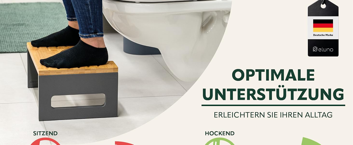 Електричний табурет для унітазу Eluno з бамбука, складаний, антиковзкий, чорний - для дорослих та дітей, при запорах та здуттях