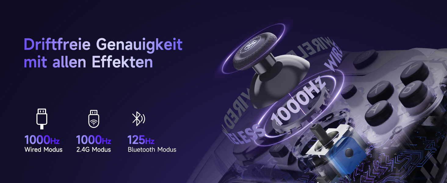 Бездротовий геймпад EasySMX X05PRO для PC, Switch, Android, iOS: тихі кнопки, Hall джойстики, програмовані кнопки, 1000mAh, фіолетовий