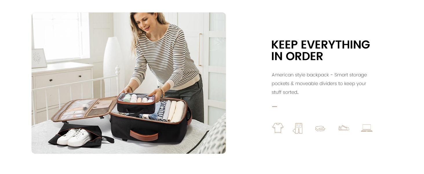 LOVEVOOK Рюкзак для ручної поклажі, 40L, для подорожей, з відділенням для ноутбука, водонепроникний, чорно-бежево-коричневий