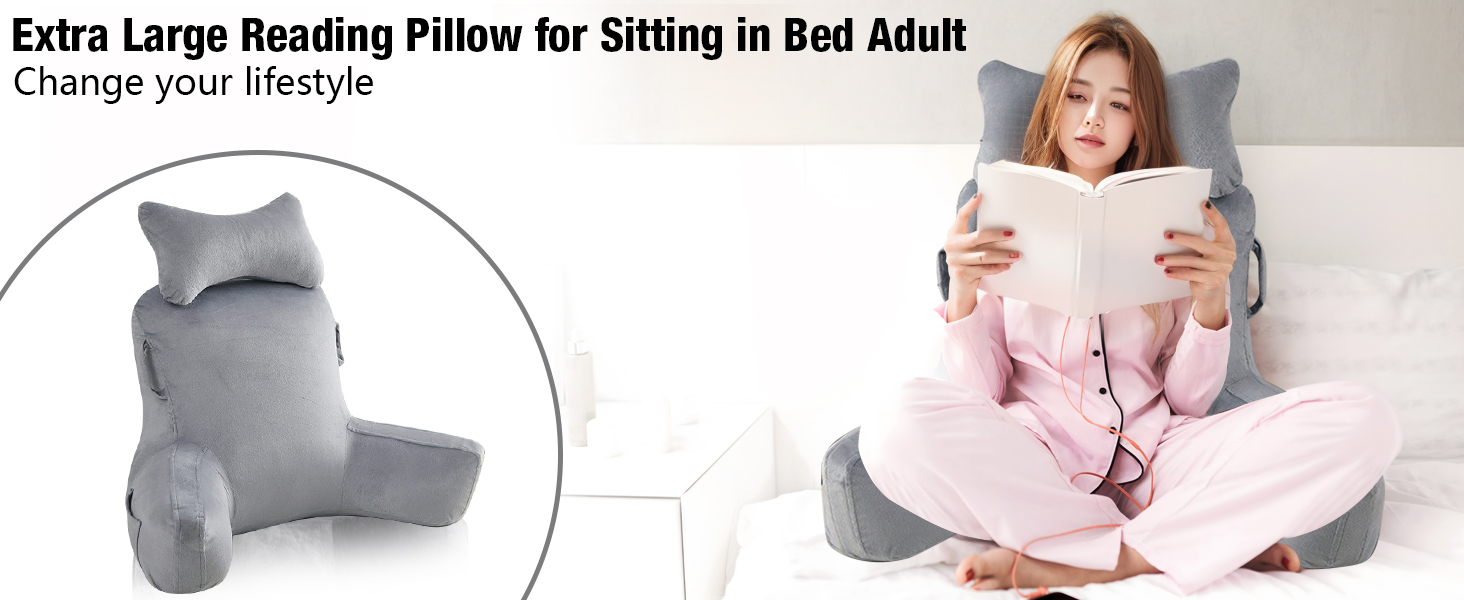 Лежанка для читання в ліжко для дорослих Suewidfay, 90x80 см, велика спинка з підголовником та підлокітником, комфортна подушка для читання в ліжко, диван або на підлогу