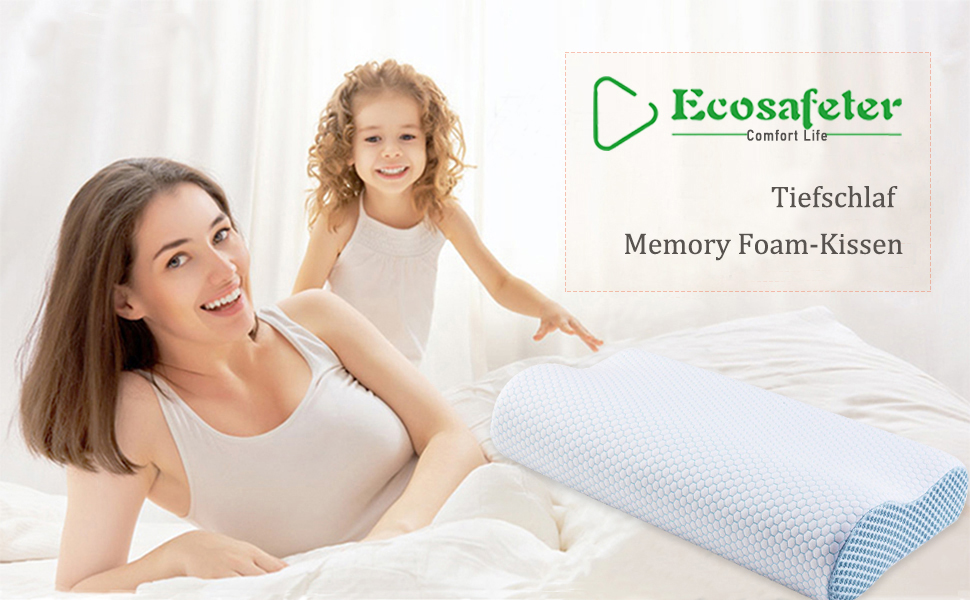 Ергономічна подушка з ефектом пам'яті (Memory Foam) для шиї та підтримки хребта, ортопедична подушка для сну на боці та спині з бамбуковим чохлом, синя