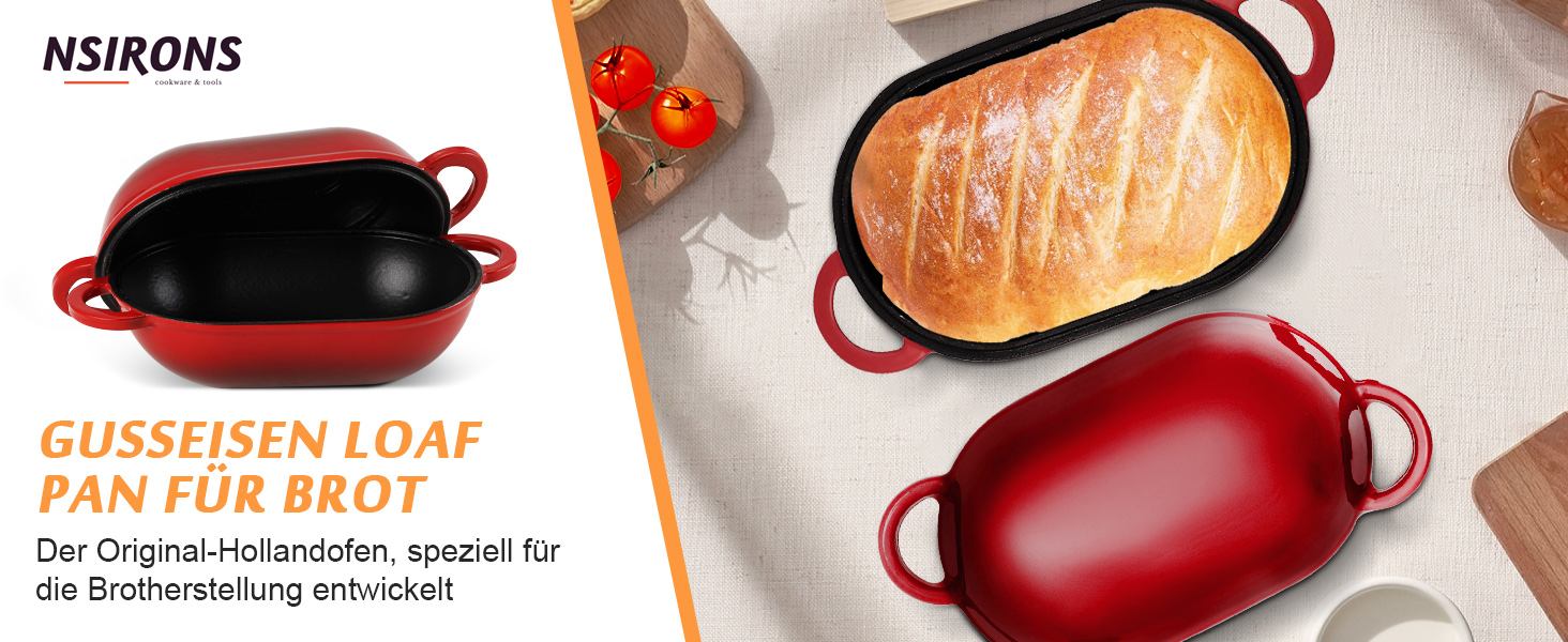 Форма для випікання хліба з кришкою Gusseisen, 23 см, емальоване чавунне ведро, 2.75 л, підходить для духовки (переливи синьо-зеленого та червоного кольорів)