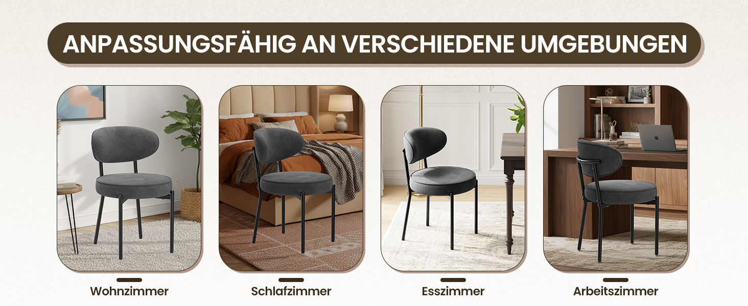 Обідні стільці COLAMY з м'яким сидінням 10 см – Сучасні стільці з плюшевої тканини Teddy, з міцним металевим каркасом – Для кухні та вітальні, Білий (Сірий, 2 шт.)