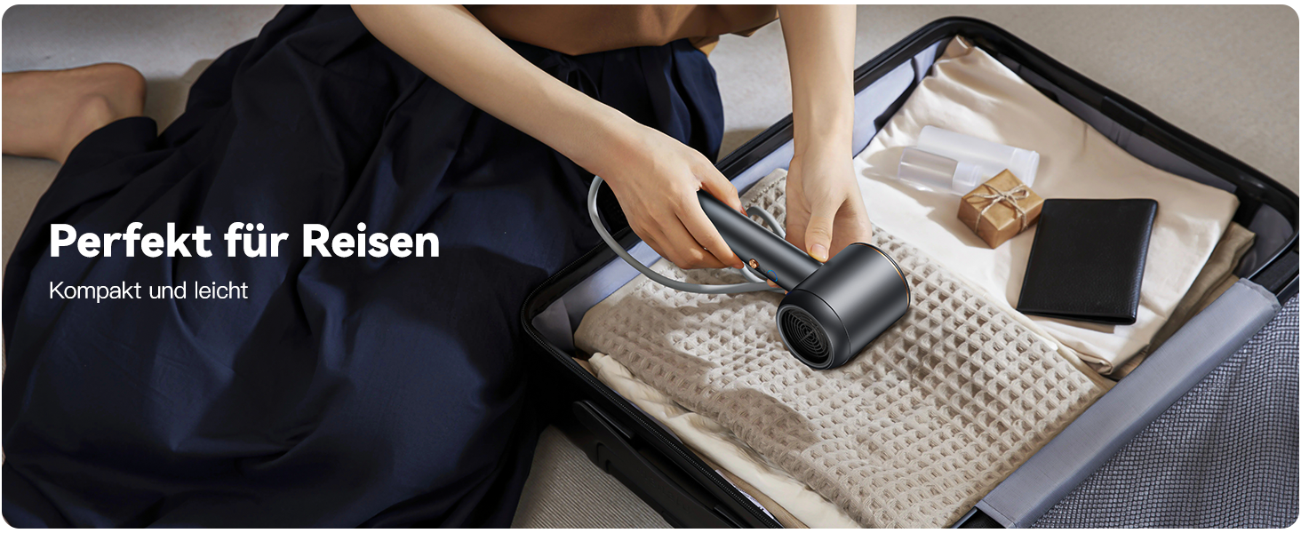 Іонний фен для волосся DEWILY з дифузором 1800 Вт, 3 температурних режими, компактний дорожній сунич для кучерявого волосся (сіро-чорний)