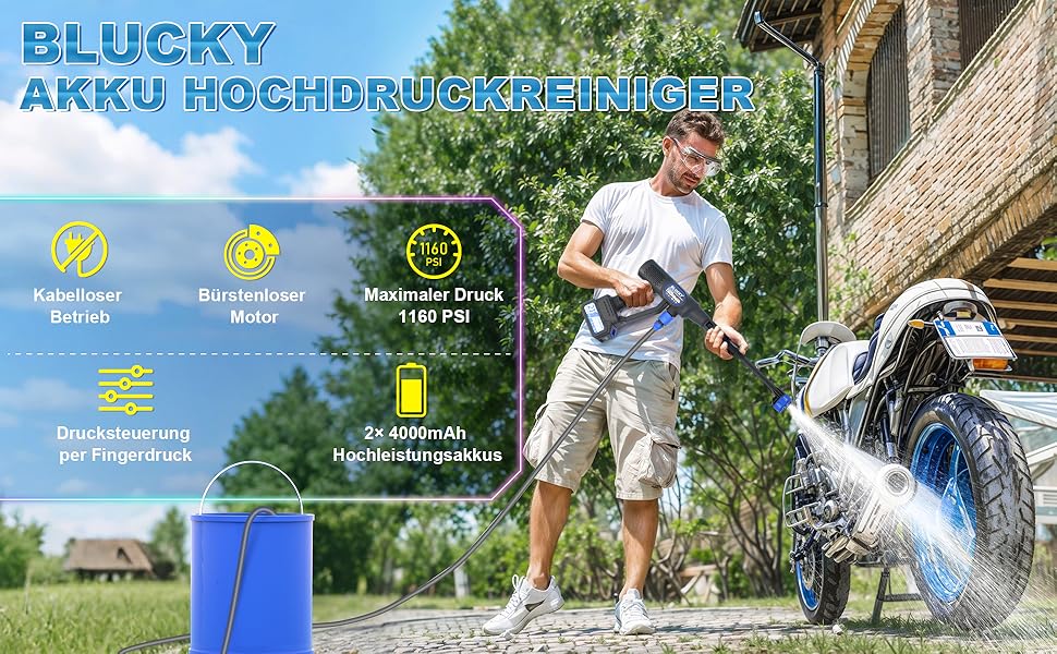 Акумуляторний мийний пилосос високого тиску Hydro Blast з 2 акумуляторами для авто та балкона, 6-в-1 насадка