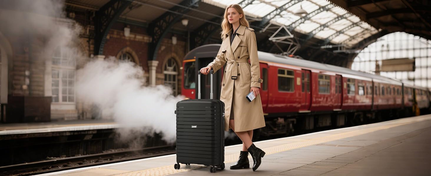 Чохол KONO середнього розміру з жорсткою оболонкою, PP-матеріал, розширюваний, легкий, з 4 спін-колесами, тримачем для напоїв та TSA замком (Зелений, L). Розмір: середній.