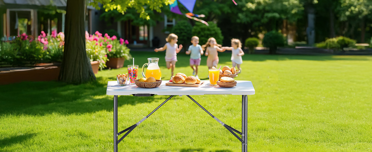 Складаний кемпінговий стіл Wiltec 122x60x75 см, стіл для пікніка, саду та виїзних заходів з ручкою для перенесення