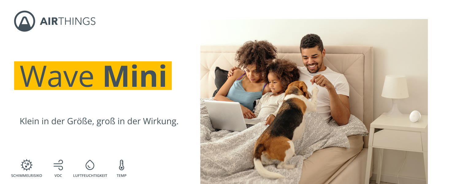 Airthings Wave Mini – компактний датчик якості повітря: температура, вологість, VOCs, ризик плісняви