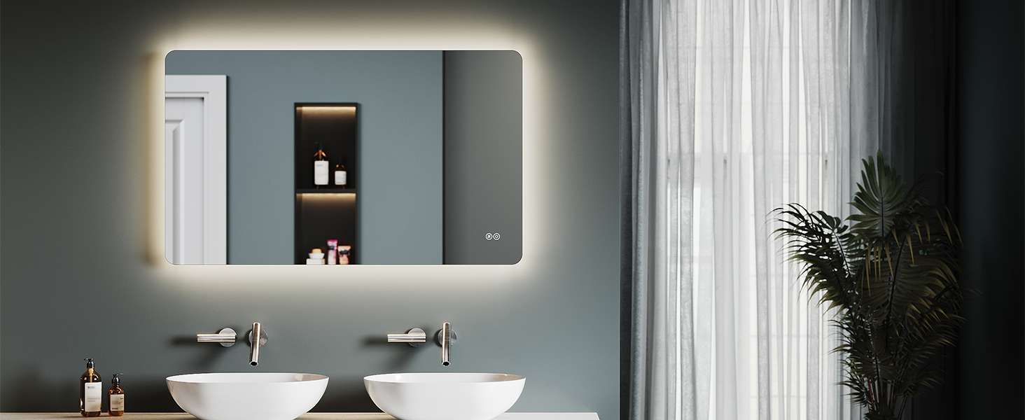 Дзеркало для ванної кімнати SONNI з підсвічуванням 80x60 см, антизапар, LED, сенсорний вимикач, колір світла: холодний/нейтральний/теплий