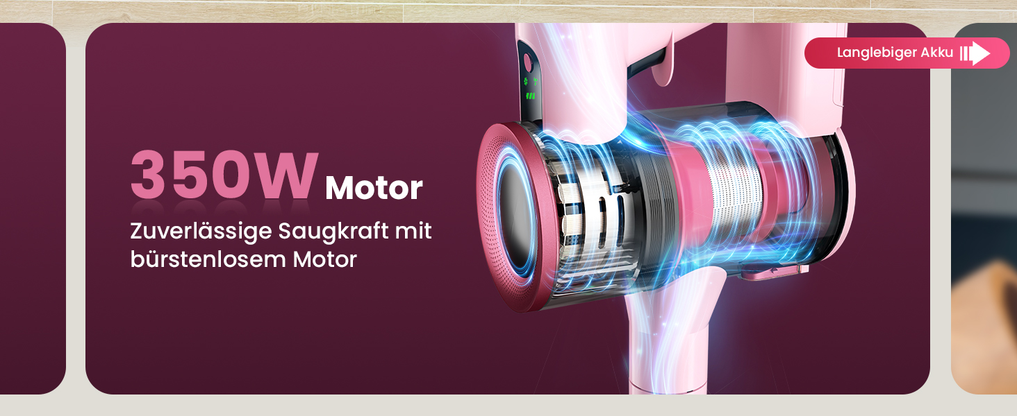 Акумуляторний пилосос Dzaki 50000 Па з дисплеєм, підставкою, довгою роботою та щіткою проти заплутування для килимів, твердих підлог, шерсті тварин, авто - помаранчево-рожевий