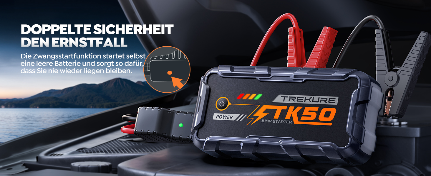 Бустер для автомобіля Starthilfe Powerbank 9000A 26800mAh — Пусковий пристрій для бензинових та дизельних двигунів (до 12.0L), 12V з ліхтарем 800 Лм та USB-портами, сіро-блакитний