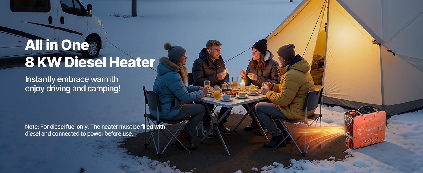 Дизельний опалювач VEVOR 8 кВт, 12/24 В, портативний з Bluetooth, пультом ДУ та LCD-дисплеєм, 5 л бак, для вантажівок та автодому