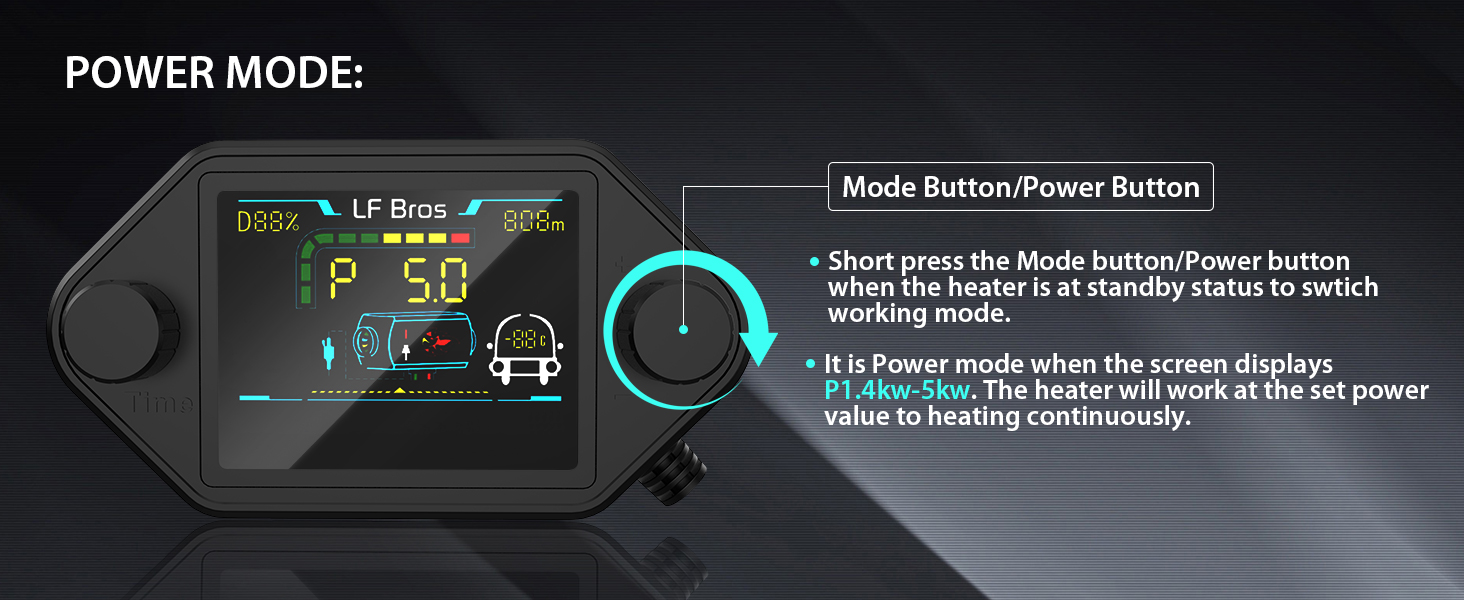 Дизельний опалювач LF Bros 5 кВт -12V/24V/220-240V з дистанційним керуванням та LCD-дисплеєм для гаража, майстерні, кемпінгу, автодому (білий)