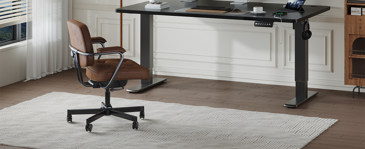 Електричний регульований стіл JUMMICO 100x60 см, чорний, з USB-портом для зарядки, ергономічний