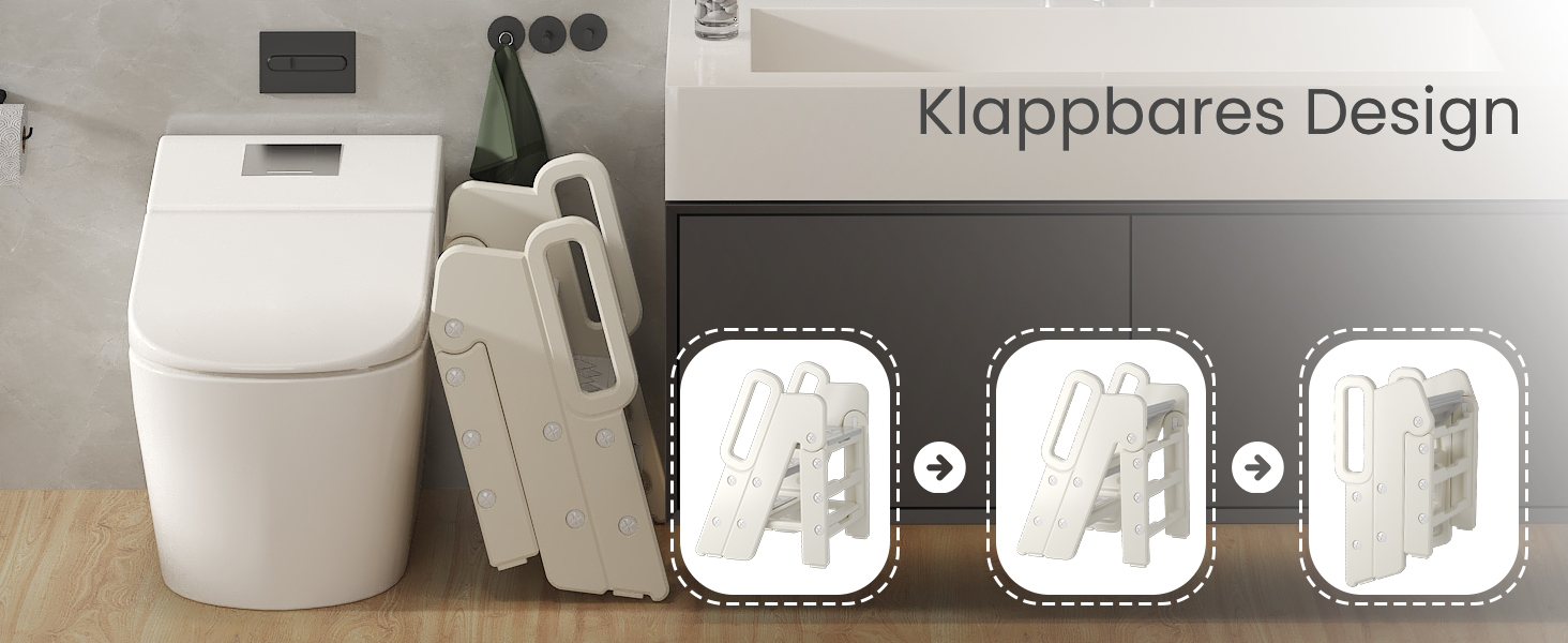 Триттлер Hoopyosms для дітей, 2/3-рівневий, регульована висота, складна конструкція, з поручнями, антиковзаюча поверхня, для ванної та кухні, сірий