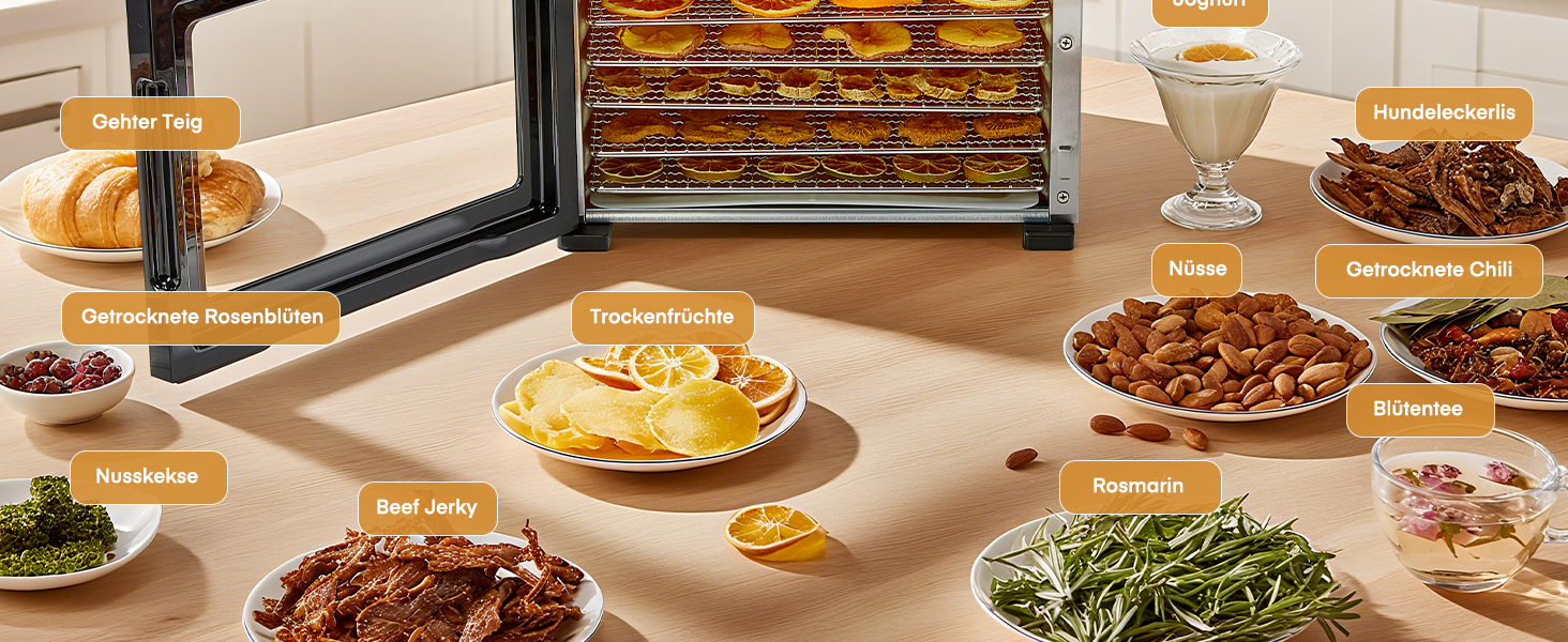 Електричний дегідратор FOHERE з нержавіючої сталі, 650W, 8 ярусів, таймер 48h, 35-75°C - для овочів, м'яса, трав, здорових перекусів та кемпінгу