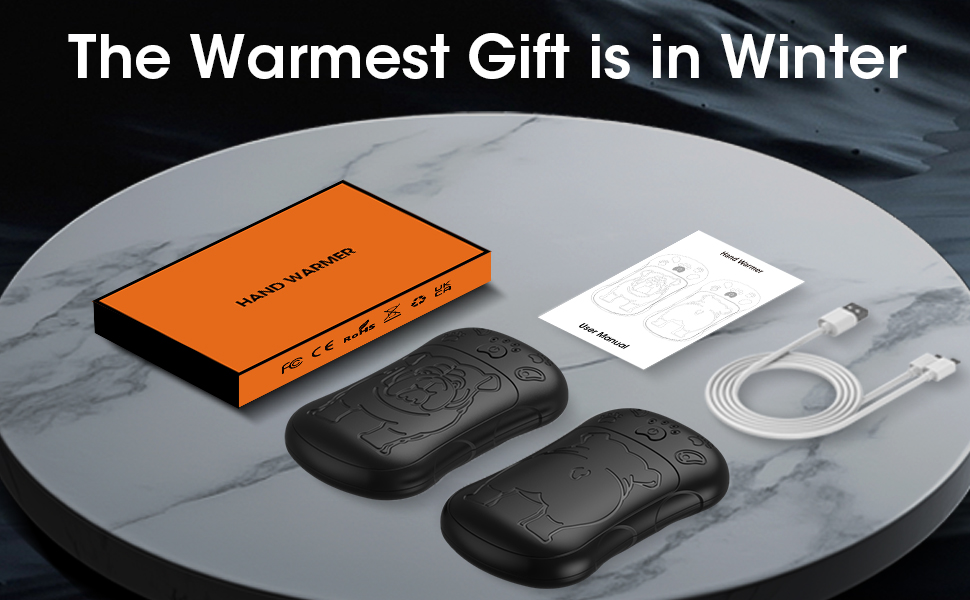Електричні грілки для рук, 2 шт. 6000mAh, акумуляторні, багаторазові, для спорту, полювання, кемпінгу, теплий подарунок для жінок, чоловіків, дітей (чорний)