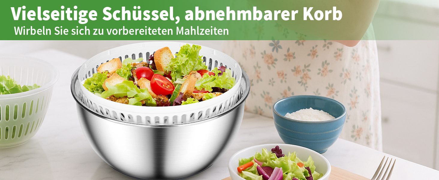 Салатниця-центрифуга 4.5л з нержавіючої сталі - для миття овочів, зелені та ягід