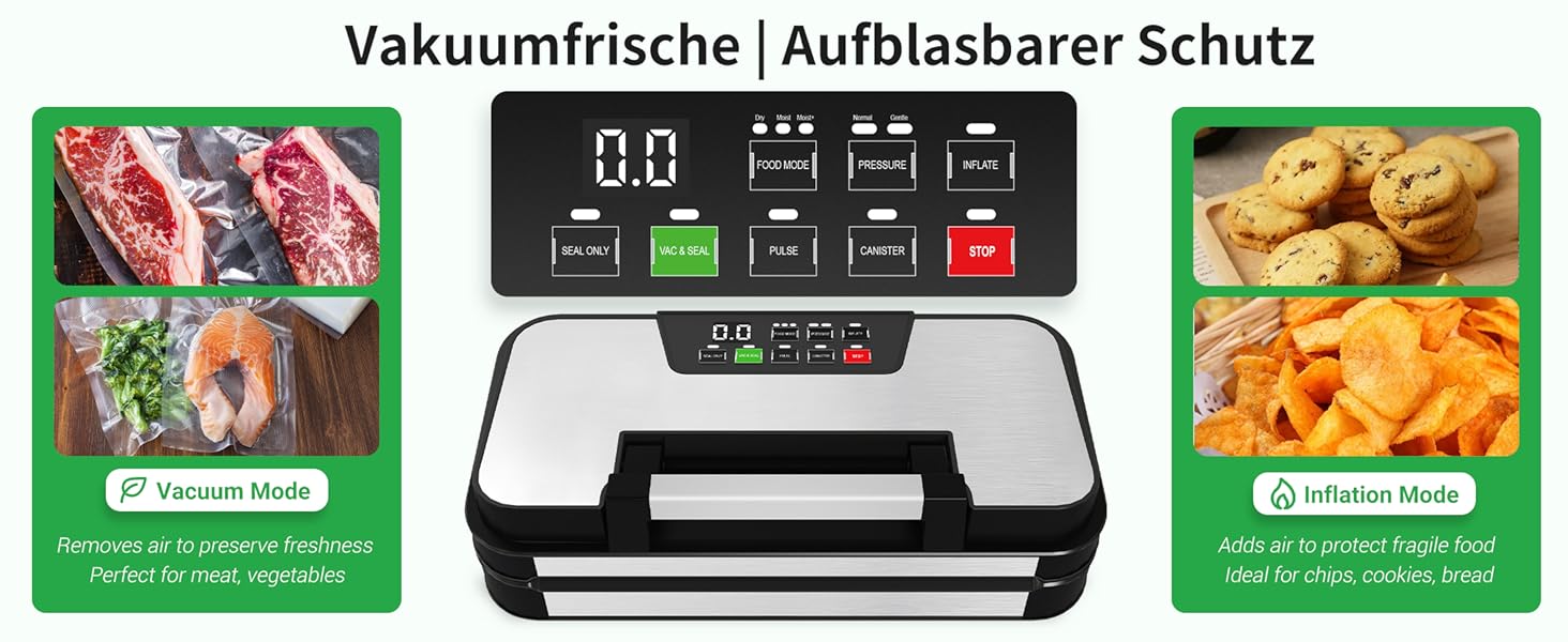 Вакууматор 10-в-1 для продуктів 95 кПа, вакуумний пакувальник з подвійною термозаваркою, вбудованим ножем та відсіком для пакетів, сталевий корпус, комплект з 2 рулонами