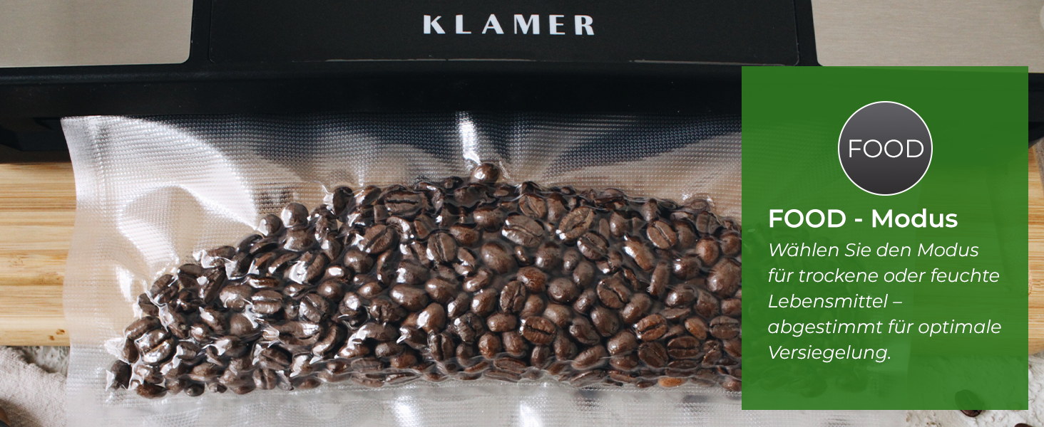 Вакууматор KLAMER Vakuumierer Pro 80 (2025) для сухих та вологих продуктів, для Sous Vide, сріблястий, з пакетами та шлангом