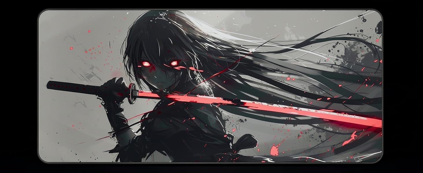 Ігровий килимок для миші XXL Gaming Anime (Night Katana), 900x400 мм, водонепроникний, з прошитими краями