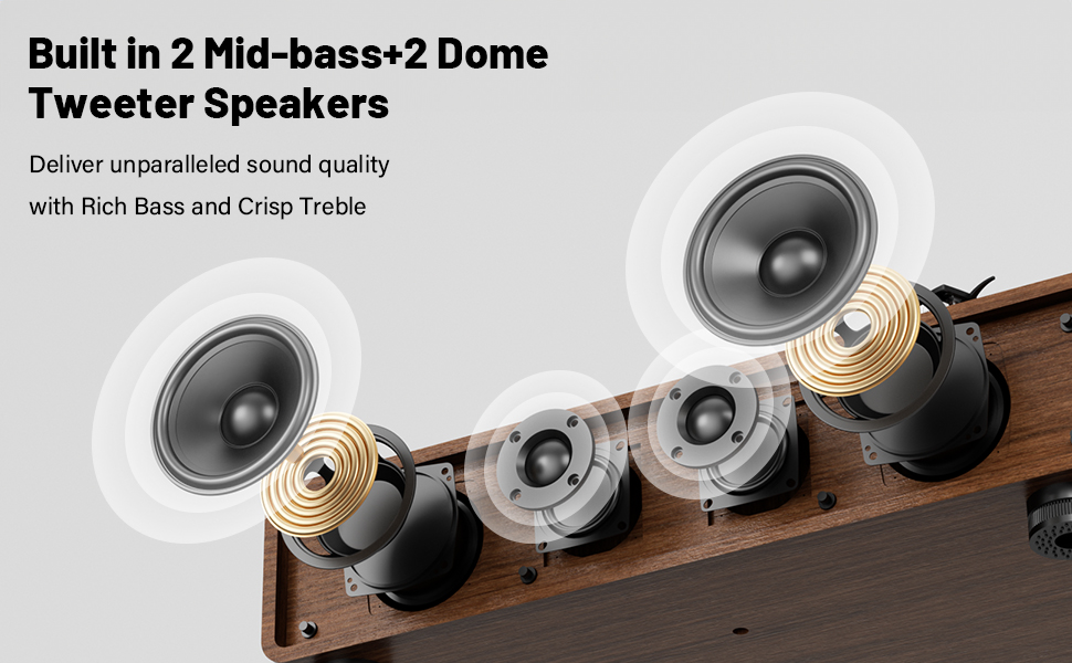Bluetooth програвач вінілу з вбудованим динаміком, HiFi вініловий програвач з пасовим приводом, магнітною головкою AT-3600L, AUX (RCA), 2 швидкості