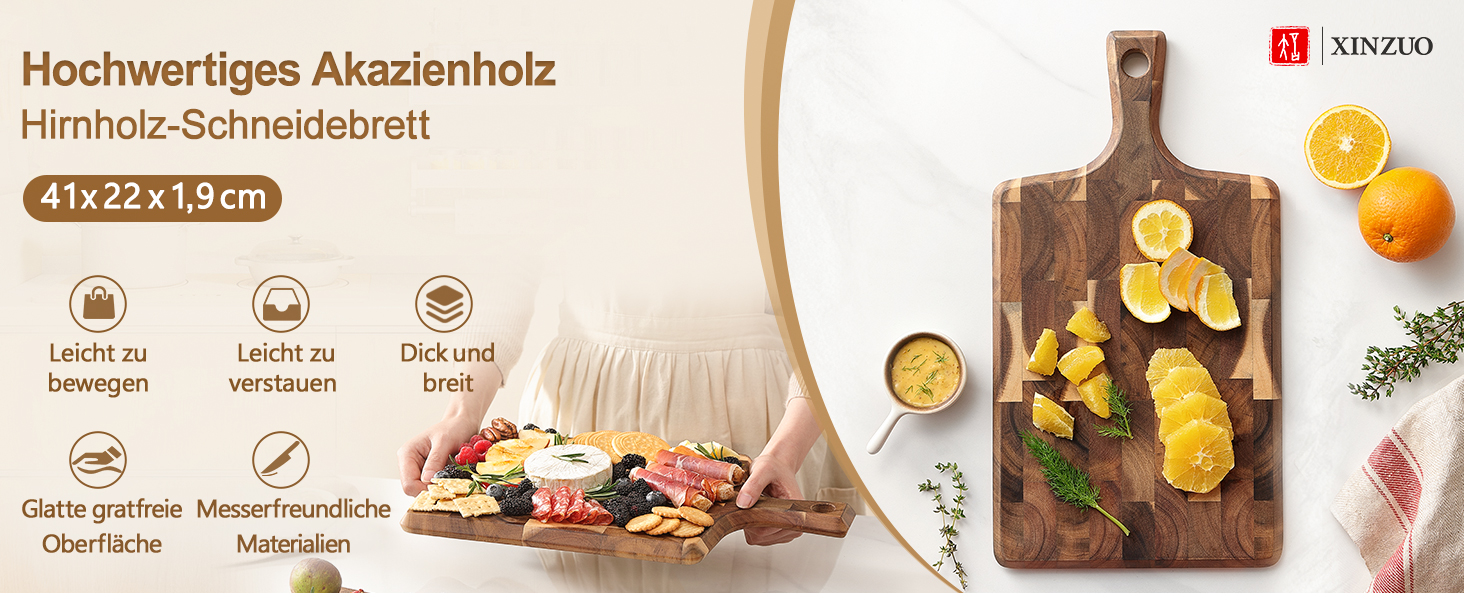 Обрізні дошки XINZUO з акації (35x25x2.6 см) - дерев'яне кухонне рішення з антиковзаючими ніжками та зручним ручним захватом