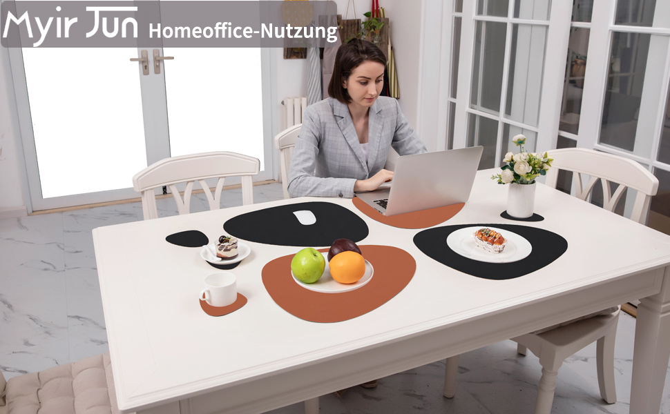 Набори серветок Myir JUN: шкіряні та з екошкіри, миючі, круглі, двосторонні, з антиковзаючим покриттям (6 шт., чорний/коричневий)