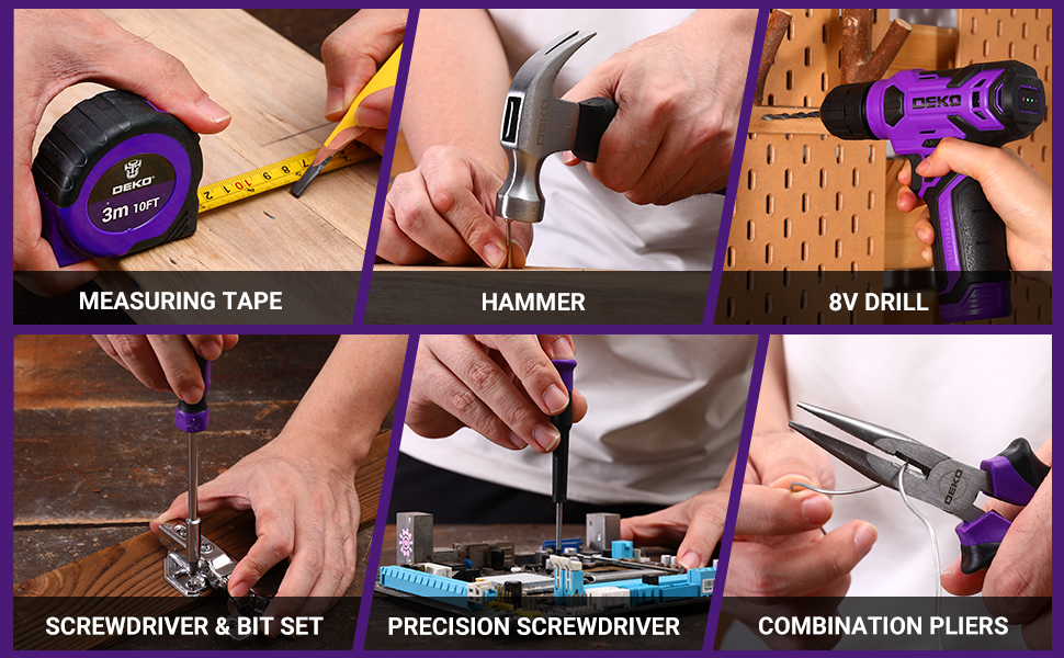 Набір інструментів DEKO 126 предметів у кейсі: професійний набір для дому, офісу та саду (фіолетовий)