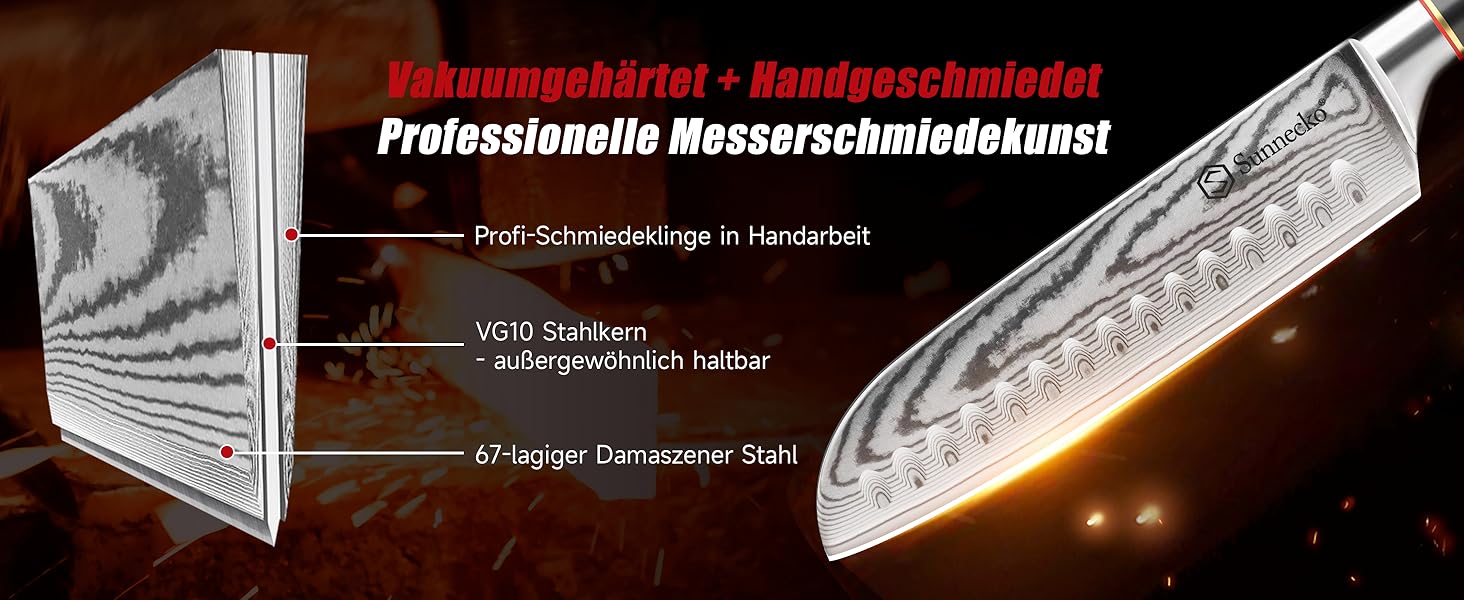 Ніж Sunnecko Дамаск 20см: професійний кухонний ніж з високоякісної сталі Дамаск - гострий ніж для м'яса, стейків, овочів. Ідеальний подарунок для кухаря.
