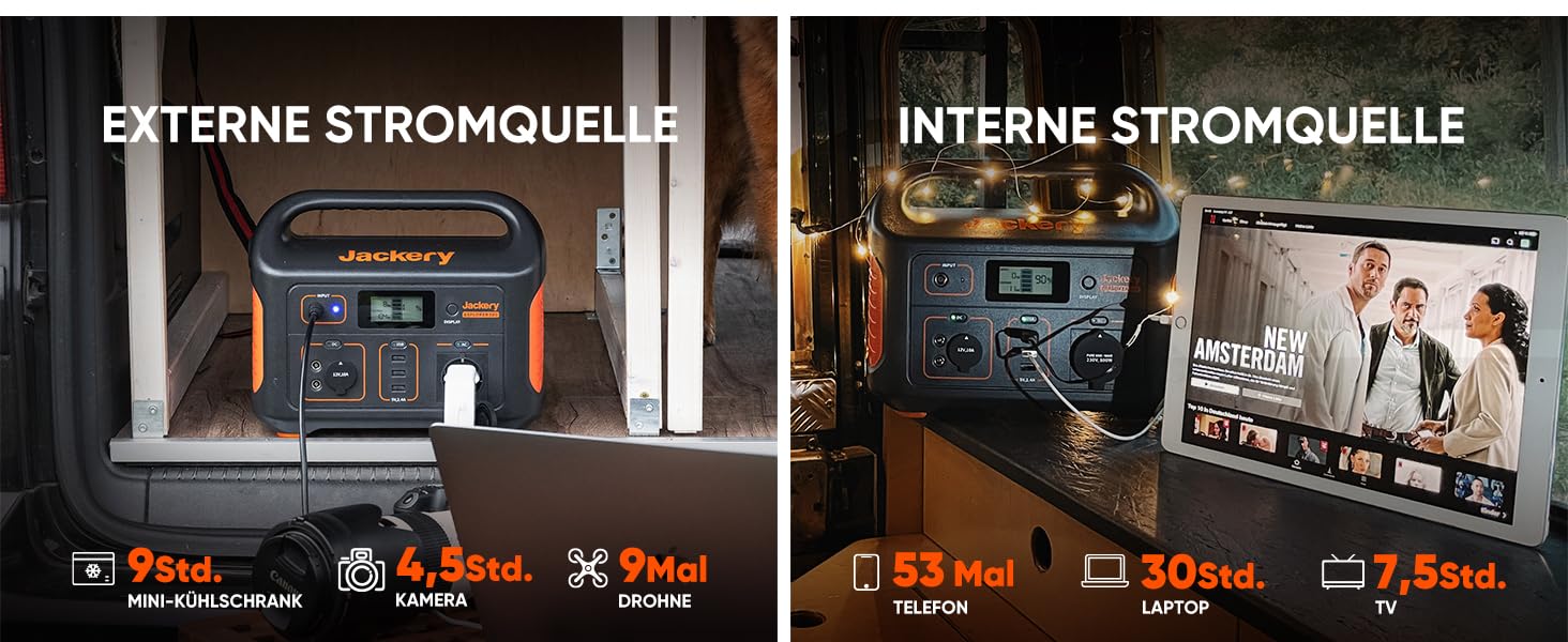 Jackery Explorer 500 - портативна електростанція, 518Wh, 230V/500W, LCD-дисплей для кемпінгу, подорожей та дому