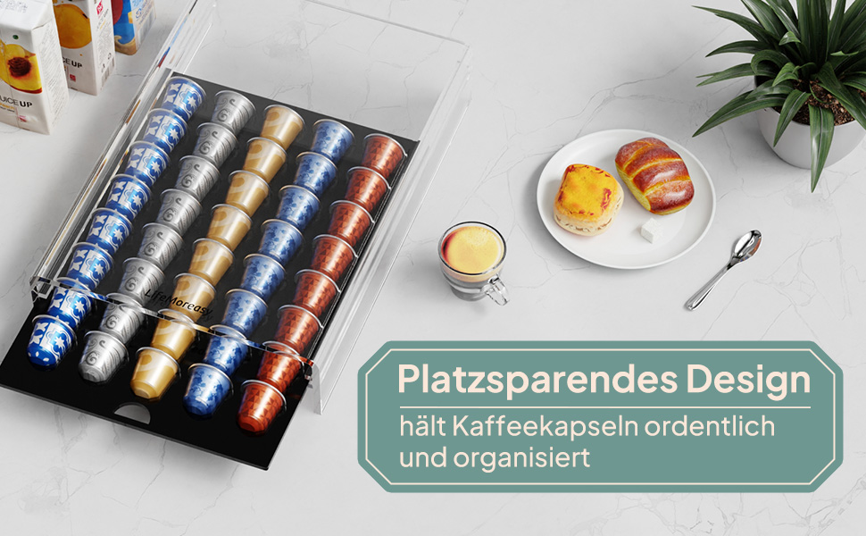 Організатор для капсул Nespresso LifeMoreasy - контейнер для 40 капсул, прозорий, висувний, для зберігання кави