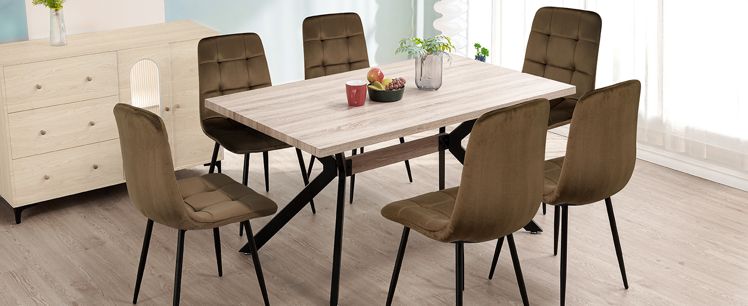 Набір обідніх стільців, м'які стільці з велюровою оббивкою та чорними металевими ніжками, кухонні стільці з вагою до 120 кг (2 шт., коричневий)