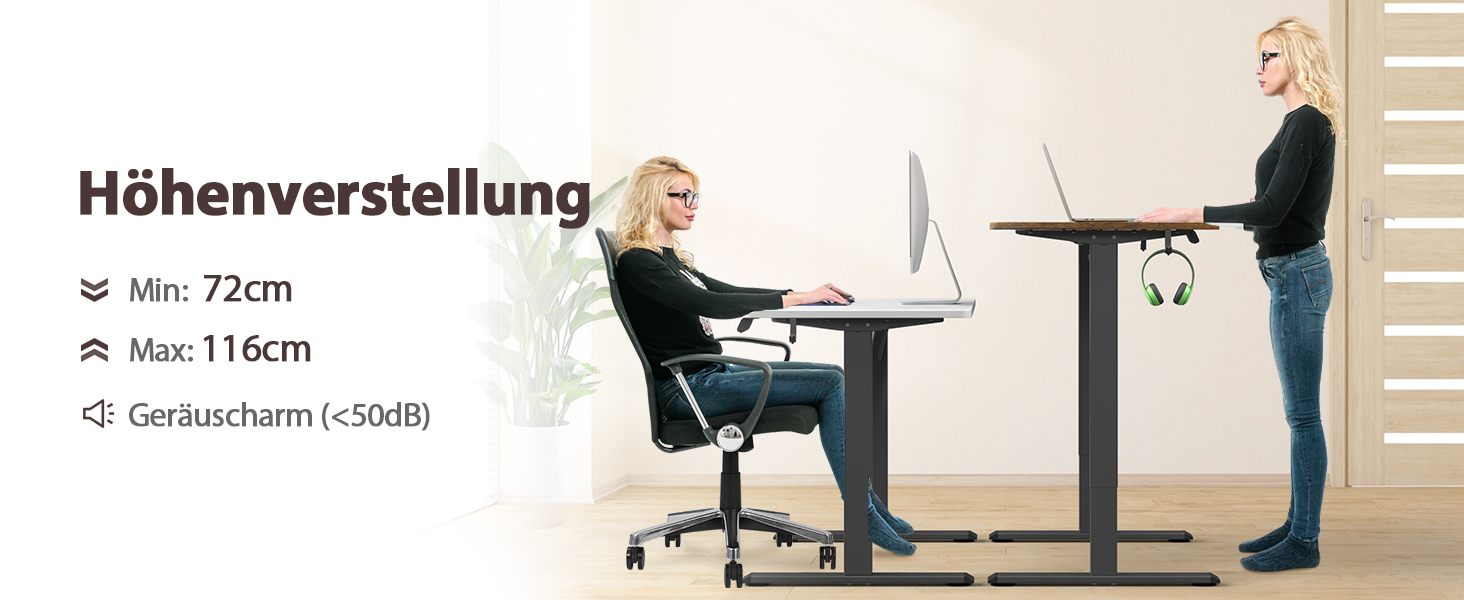 Електричні ніжки для столу з регулюванням висоти, з потужним мотором, на коліщатках, з 3 рівнями пам'яті та захистом від зіткнень, 72-116 см