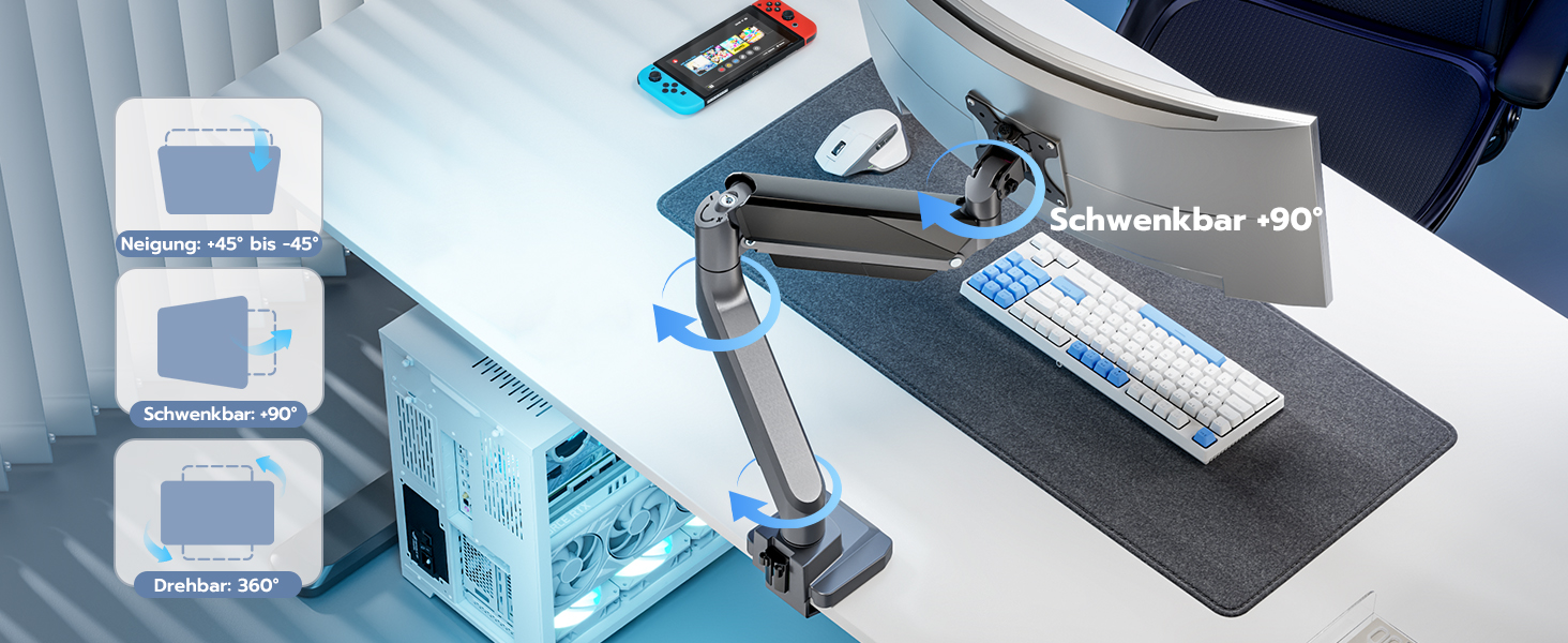 Кріплення для монітора ARES WING з USB A/C, 17'-45', регульована висота, вантажопідйомність 18 кг, VESA 75/100 мм, білий (сірий)