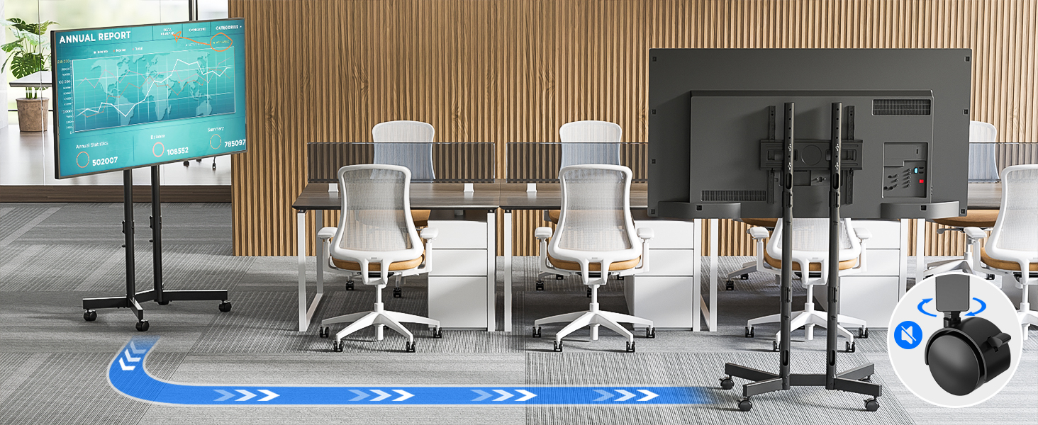 Мобільна підставка для телевізора BONTEC 32-70 дюймів, чорна, з колесами, регульована висота, VESA 400x400, до 50 кг, з кабельним каналом