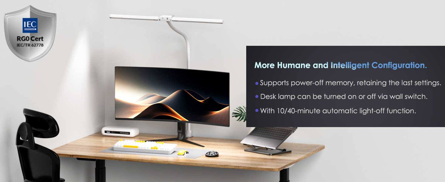 Світлодіодна лампа настільна для дітей з двома головками, захист очей, 16W, 72см, денне світло, з пультом, регулювання яскравості, гнушкий шийний механізм, матовий білий колір