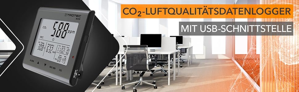 Вимірювач CO2 Trotec BZ30 – Монітор якості повітря, вологості та температури. Діапазон вимірювання 0-9999 ppm, похибка ±75 ppm + 5%, даталогер на 50000 значень з пам'яттю даних